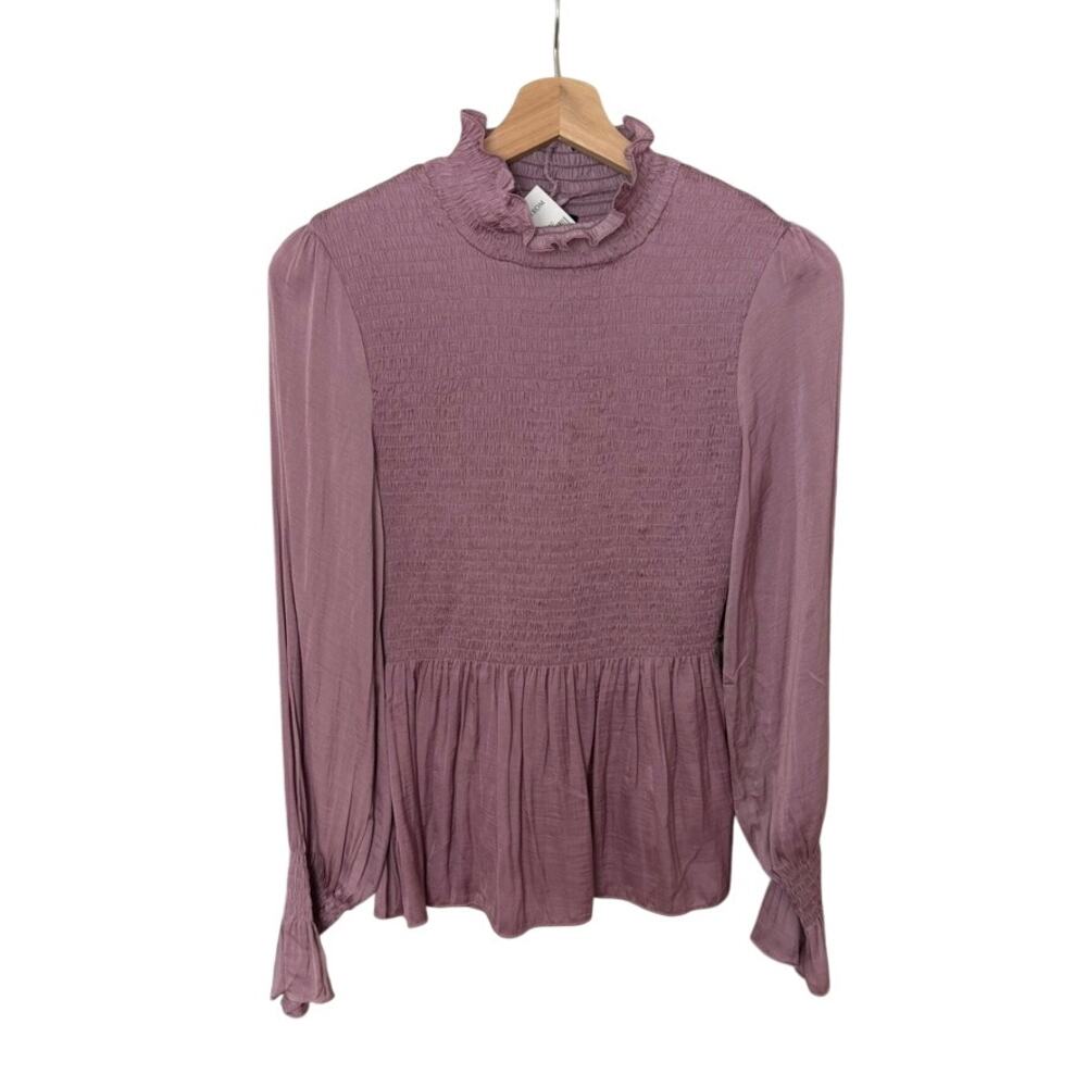 NWT Vici Smocked Blouse Mock Neck Purple XS
